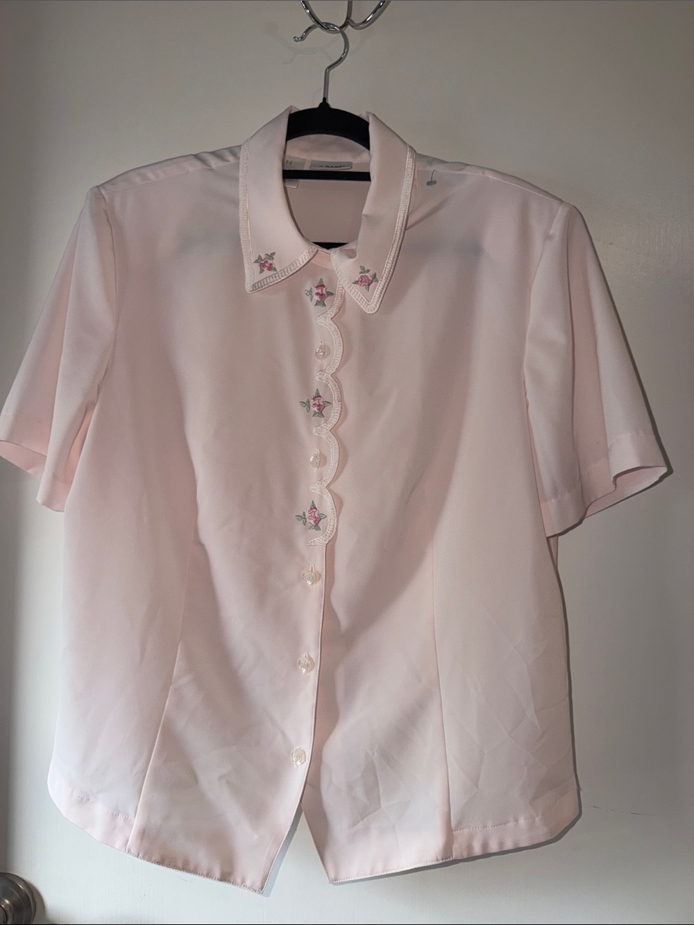 Liz Baker Pale Pink Blouse with Embroidered Collar